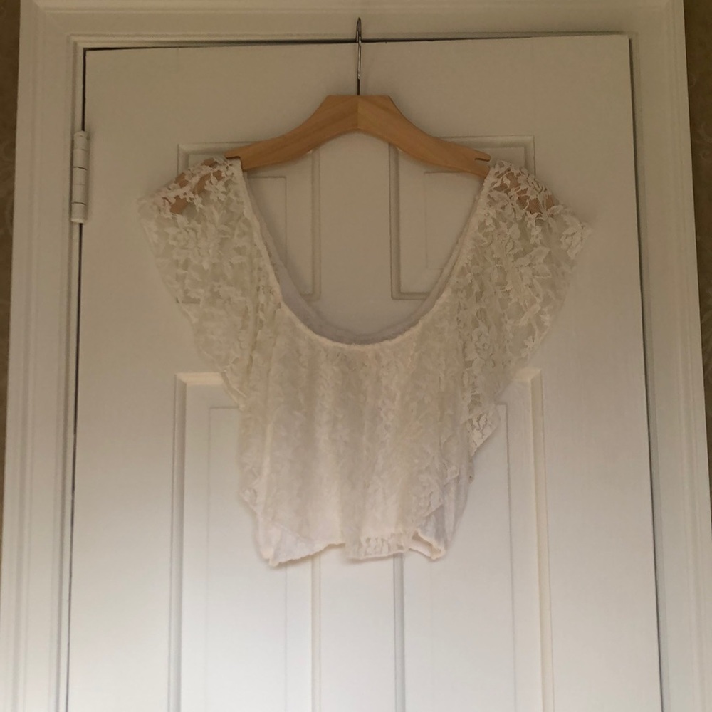 Hollister Off White Lace Off the Shoulder Top